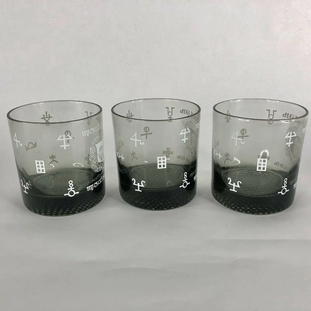 Set of 6 Pharmacy Symbol Glasses Barware Apothecary Tumblers MCM Lowball‎ Rocks